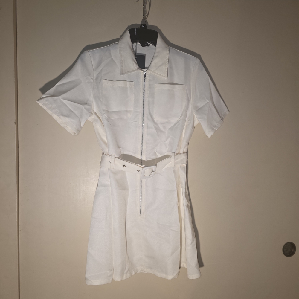 PrettyLittleThing White Belted Mini Dress